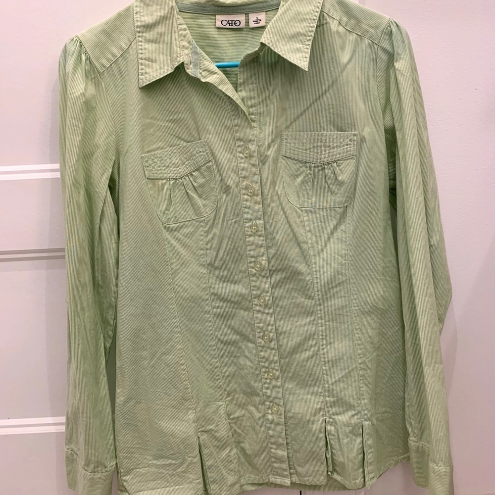 Green & White Button-Down Shirt